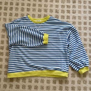 Amazon Blue and Yellow Striped Crew Neck Sweater